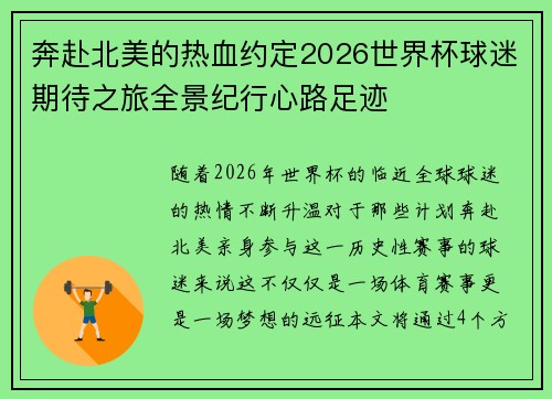 奔赴北美的热血约定2026世界杯球迷期待之旅全景纪行心路足迹